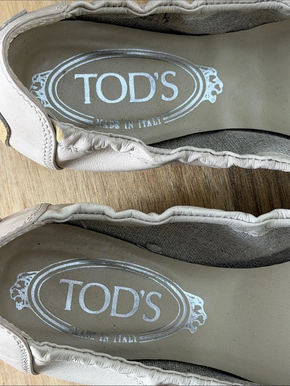 Tod's Two-Tone Beige & Tan Leather Ballet Flats with Buckle